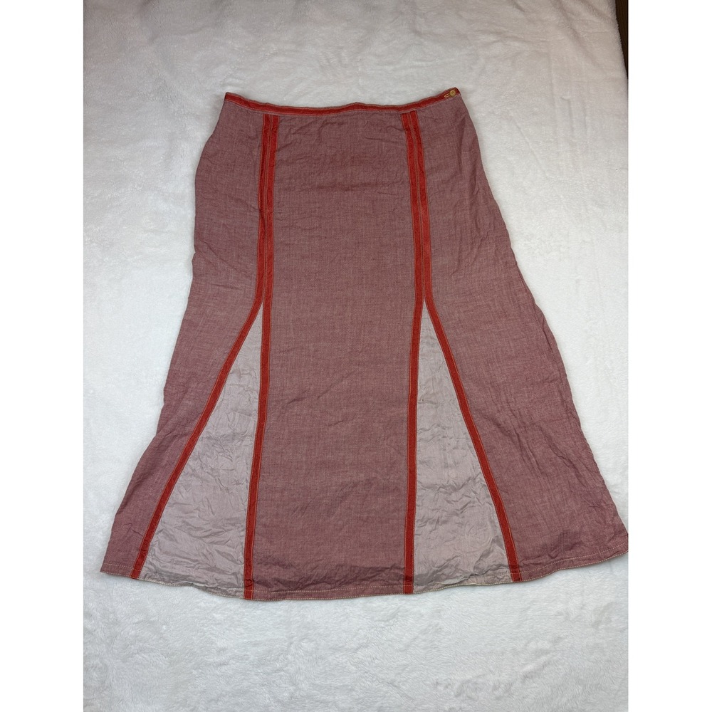 Neesh by D.A.R. Cotton Silk Trim Paneled Midi Skirt Red Large Lithuania